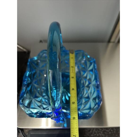 EUC Vintage Indiana Glass Monticello Aqua Blue Basket Handle 7" Easter Gift Art - Picture 12 of 12
